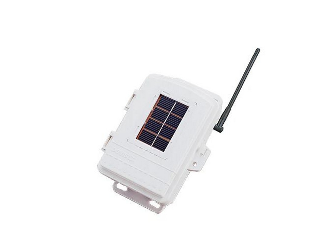 The exterior of the Davis wireless repeater, with white plastic casing and a solar panel on the front door.